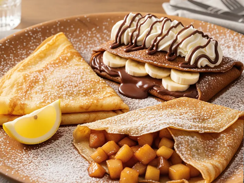 Assortiment de crêpes sucrées avec différentes garnitures gourmandes