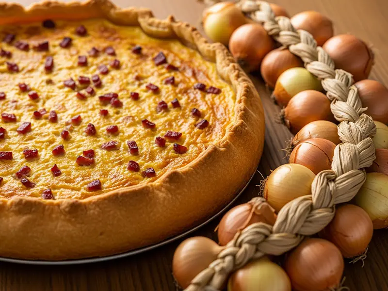 Zibelechueche, la tarte à l'oignon traditionnelle de Berne, dorée et appétissante