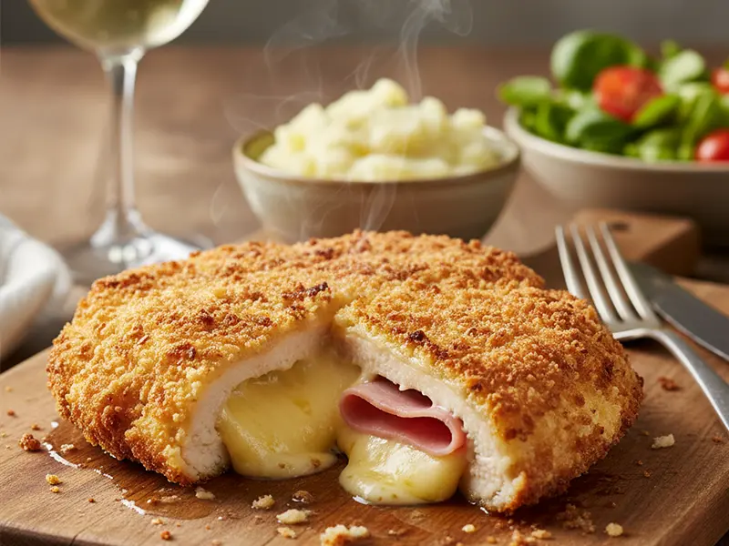 Cordon bleu maison doré et croustillant, avec du fromage coulant
