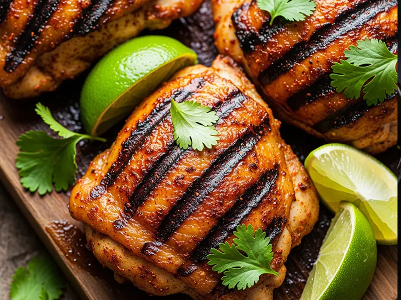 Cuisses de poulet Tex-Mex grillées avec des quartiers de citron vert