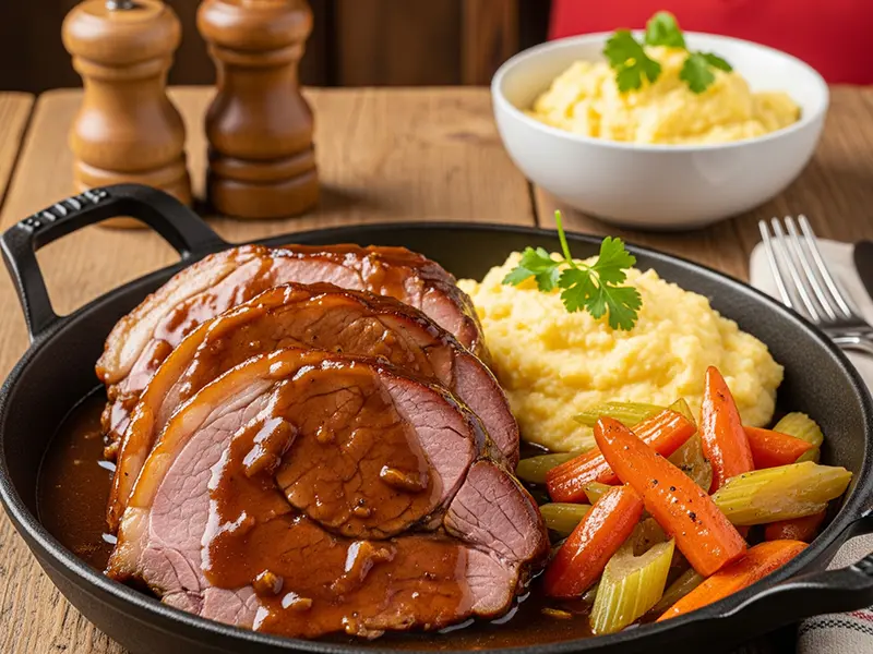 Bündner Beckenbraten, rôti braisé des Grisons dans sa sauce onctueuse au vin rouge