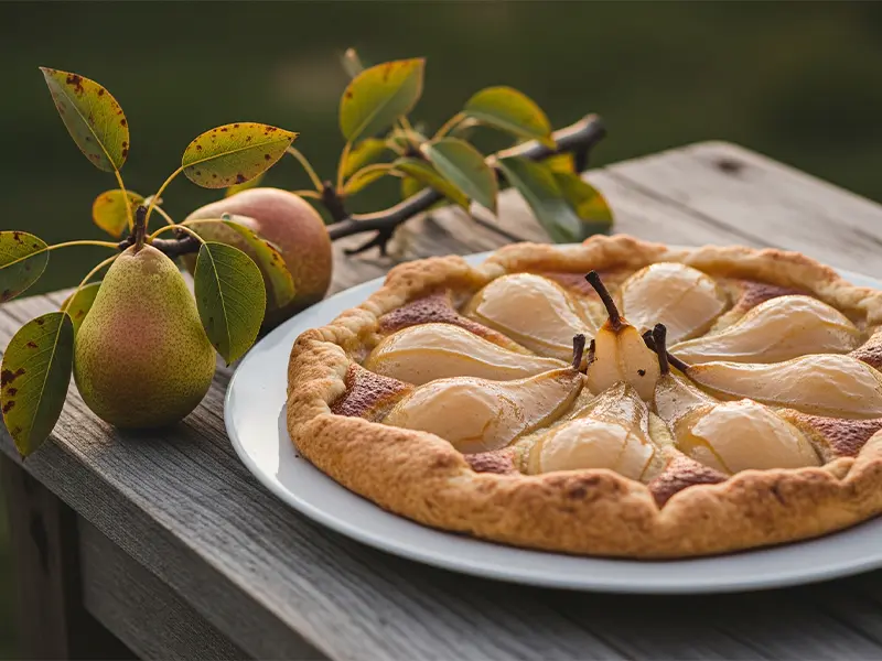 Tarte amandine aux poires fondantes sur pâte sablée croustillante