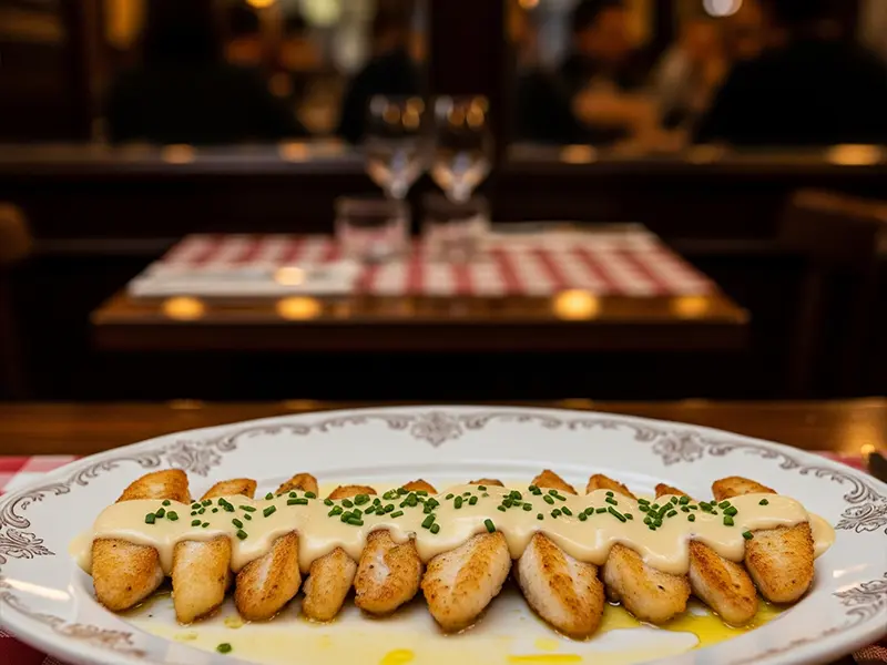 Filets de perche nappés d'une onctueuse sauce à la crème double de la Gruyère