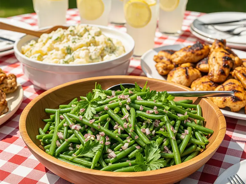 Salade de haricots verts croquants avec une vinaigrette à l'échalote