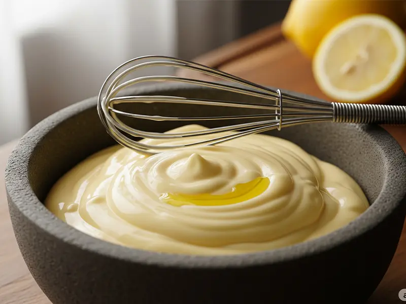 Bol de mayonnaise maison, onctueuse et parfaitement montée