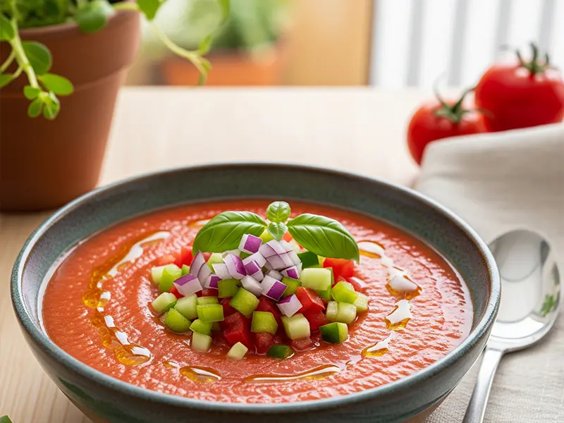 Bol de Gaspacho Andalou frais avec des légumes